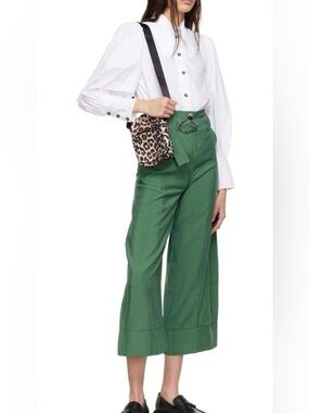 Ganni High Waisted Green Crop Trousers